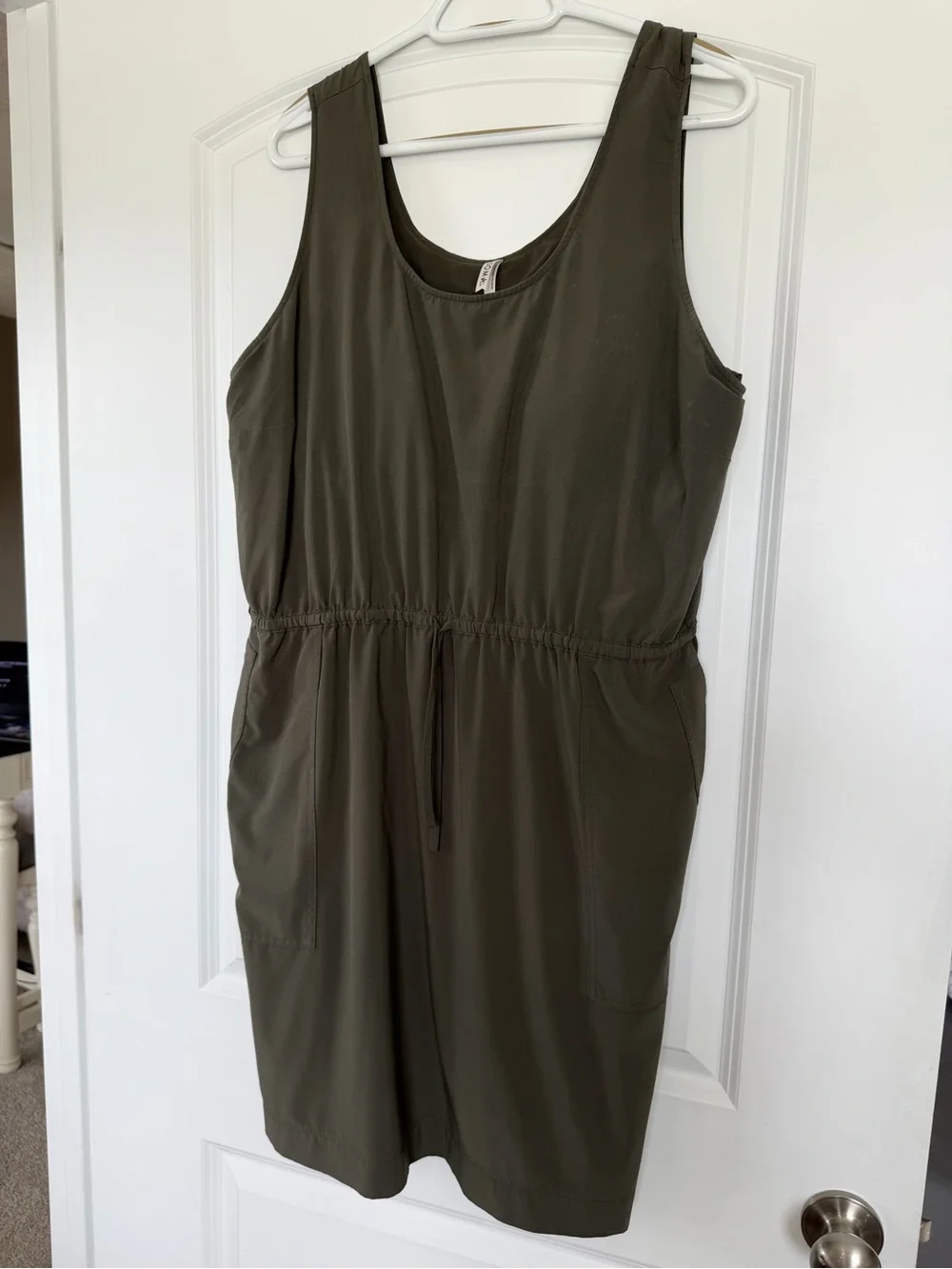 Soma Olive Sleeveless Drawstring Midi Dress